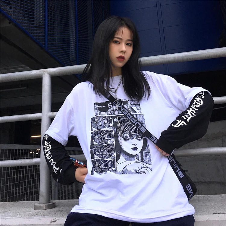 2019 New Harajuku Summer T-Shirt Women Cartoon Letter Printed Long Sleeve O-Neck Fake Two Piece Tshirts Streetwear Casual Tees
2019 New Harajuku Summer T-Shirt Women Cartoon Letter Printed Long Sleeve O-Neck Fake Two Piece Tshirts Streetwear Casual Tees