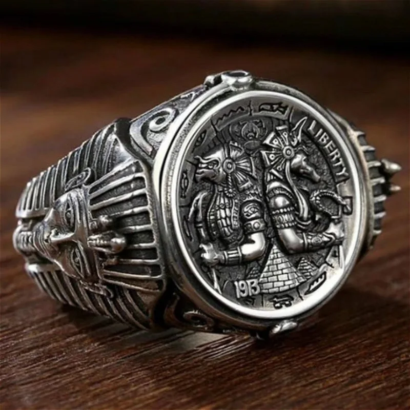 New 2019 Silver Helusianubisi Egyptian Personality Men's Ring Punk Men's Jewelry.
New 2019 Silver Helusianubisi Egyptian Personality Men's Ring Punk Men's Jewelry.