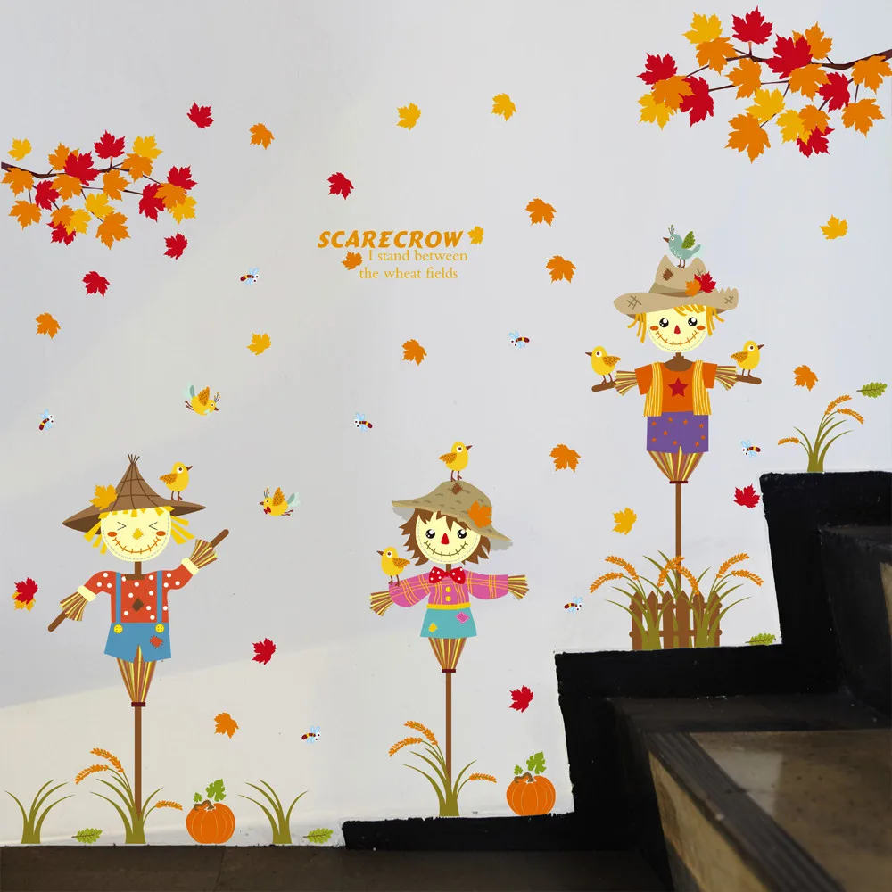 Autumn Landscape Wall Stickers Removable Cartoon Scarecrow Maple Leaf Children Room Decoration adesivo parede infantil
Autumn Landscape Wall Stickers Removable Cartoon Scarecrow Maple Leaf Children Room Decoration adesivo parede infantil