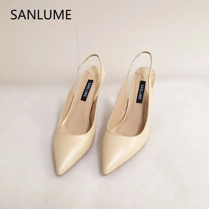 SANLUME Nude 7 CM Women back strap sandals Elegant office shoes handmade sheepskin Pointed toe Thin heels Elastic band
SANLUME Nude 7 CM Women back strap sandals Elegant office shoes handmade sheepskin Pointed toe Thin heels Elastic band