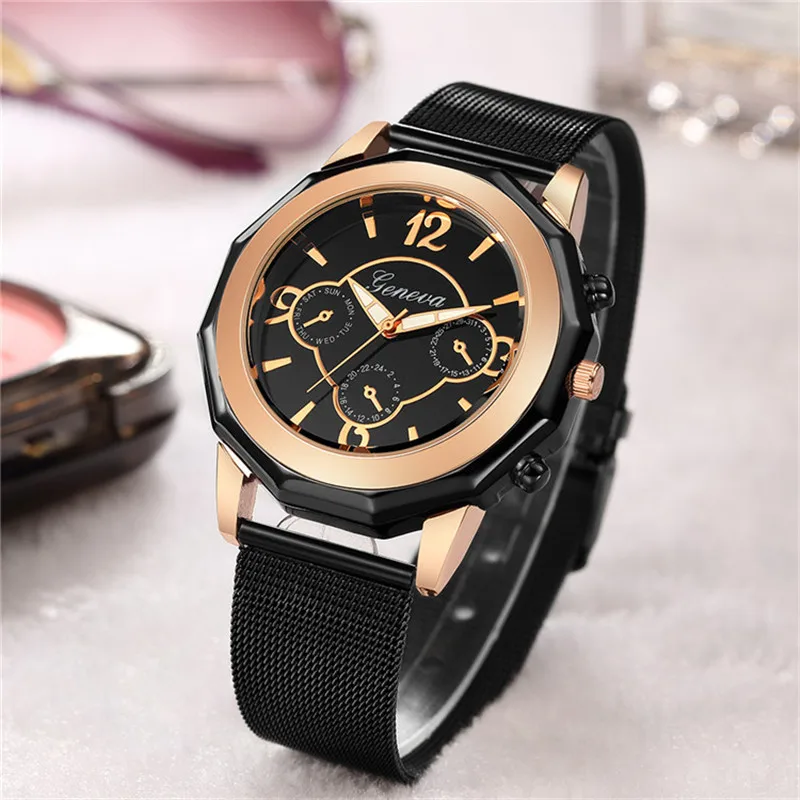 

Women Watches 2019 New Stylish Geneva Luxury Ladies Dress Wristwatch Alloy Watchband Rose Gold Dial Female Clock relogio