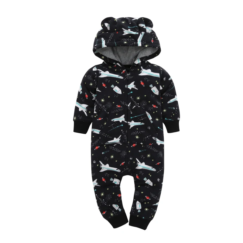 Cartoon black space of the universe Hooded Baby Rompers Newborn Clothing Cotton Long Sleeve Jumpsuits Boys Girls Outerwear
