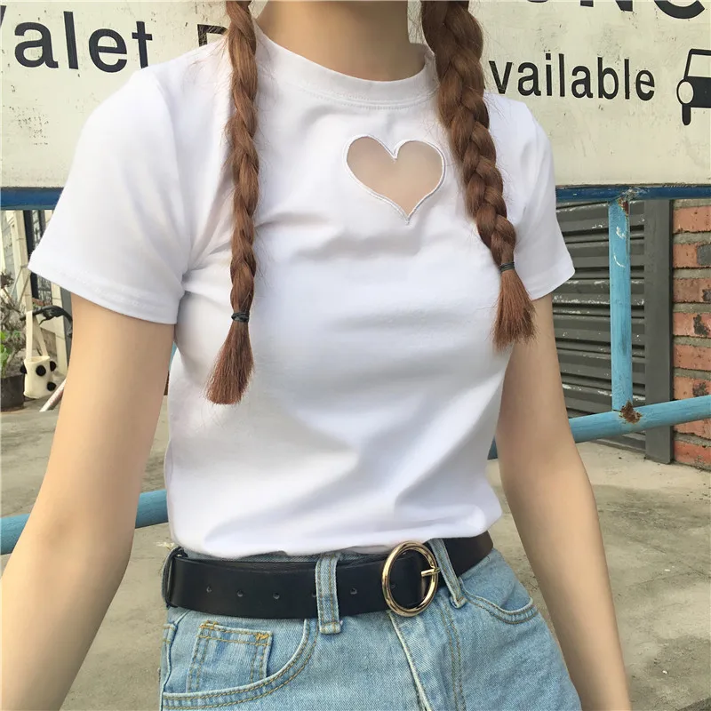 2019 New Summer Harajuku Women T-shirts Solid Heart Hollow T-shirt Love Embroidery Cotton Short Sleeve Female T-shirts
2019 New Summer Harajuku Women T-shirts Solid Heart Hollow T-shirt Love Embroidery Cotton Short Sleeve Female T-shirts