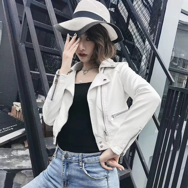 2019 New Fashion Women Spring Autumn Faux Smooth Leather Jackets Lady White Black Slim Fit PU Zipper Motorcycle Streetwear Coats
2019 New Fashion Women Spring Autumn Faux Smooth Leather Jackets Lady White Black Slim Fit PU Zipper Motorcycle Streetwear Coats