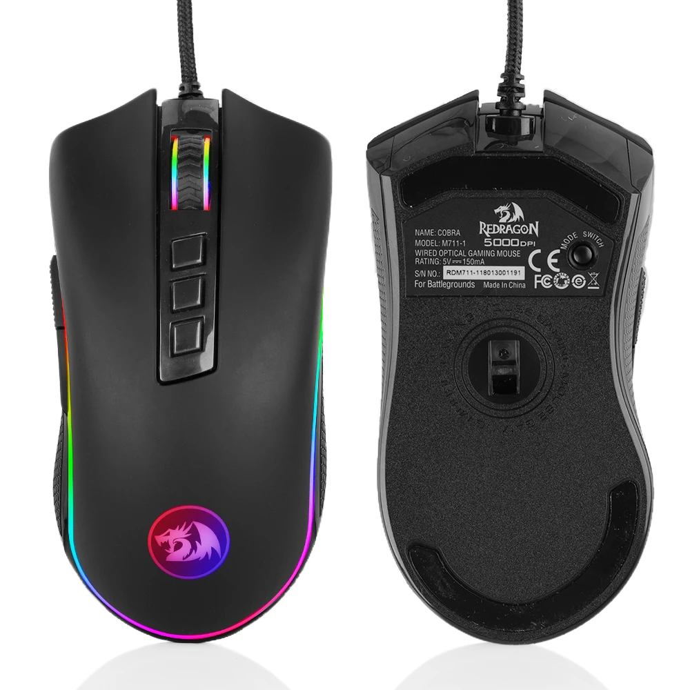 Redragon 5000 dpi RGB Проводная игровая мышь Мыши 6 Регулируемых уровней с 8 кнопками для ПК