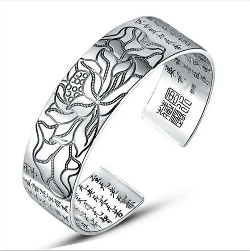 925 silver vintage Lotus Tibetan Buddhist scriptures heart wide open bangle bracelet hot t0564
925 silver vintage Lotus Tibetan Buddhist scriptures heart wide open bangle bracelet hot t0564