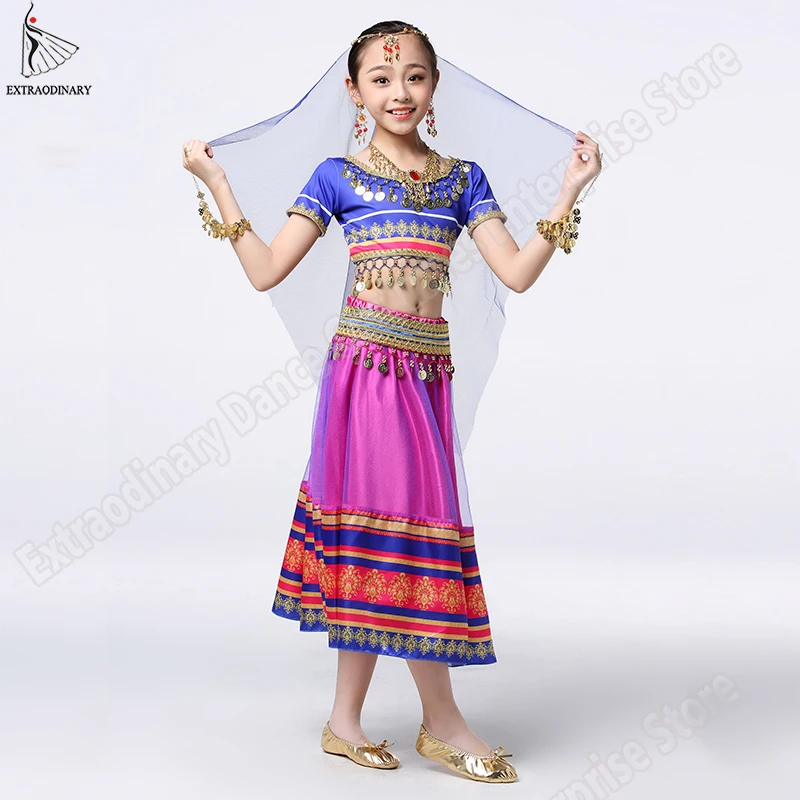 Kids Belly Dance Bollywood Costume Set Children Indian Sari Outfits Skirt Stage Performance (Headwear Veils Top Belt Skirt)
Kids Belly Dance Bollywood Costume Set Children Indian Sari Outfits Skirt Stage Performance (Headwear Veils Top Belt Skirt)