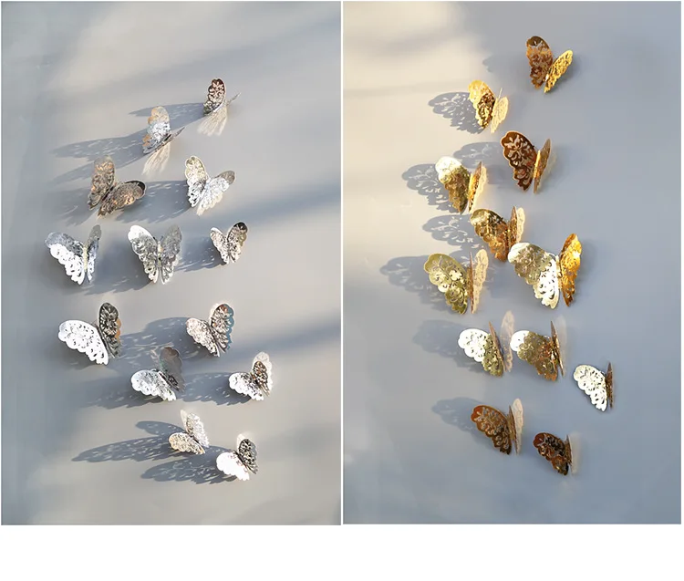 12pcs Gold / Silver 3D Hollow Butterfly Refrigerator Wall Sticker For Living Room Bedroom Paperboard Decoration
12pcs Gold / Silver 3D Hollow Butterfly Refrigerator Wall Sticker For Living Room Bedroom Paperboard Decoration