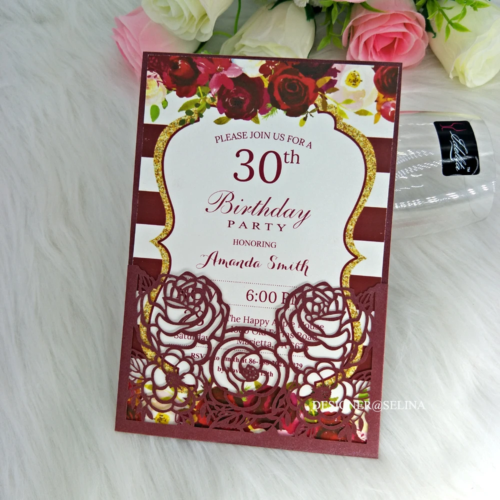 Elegant Laser Cut Burgundy Invitations for Quinceanera Birthday Sweet 16 Party Cards Rose Graduation Invites
Elegant Laser Cut Burgundy Invitations for Quinceanera Birthday Sweet 16 Party Cards Rose Graduation Invites
