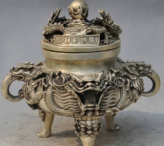 JP S0610 10" Folk Chinese Silver Dragon Lion Head Statue Buddhist Incense Burner Censere
JP S0610 10" Folk Chinese Silver Dragon Lion Head Statue Buddhist Incense Burner Censere