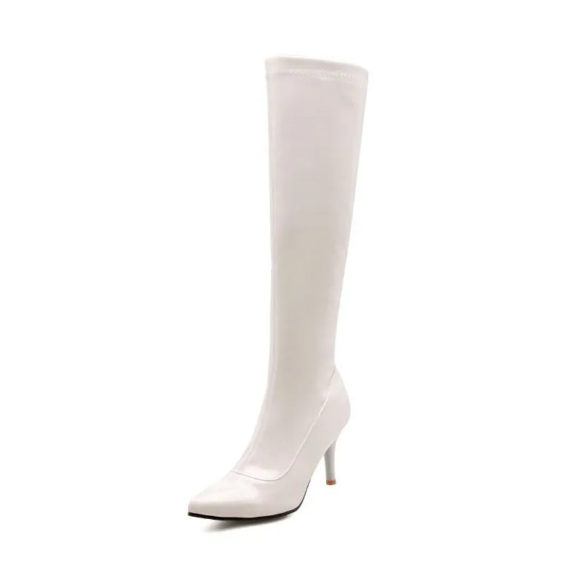Fashion Japanned Leather Side Zip Platform High Heels Knee High Boots Sexy Steel Pipe Dance Boots Big Size 32-46 Long Boots Shoe (16)