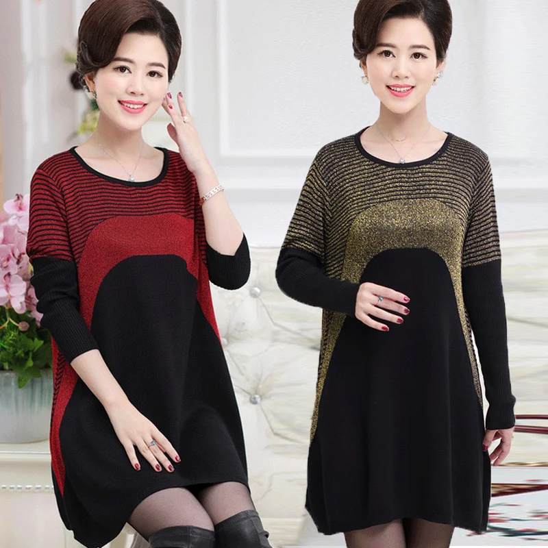 

Middle - aged and old women 's dress code to increase the code fat mother loaded Korean long sleeve sweater