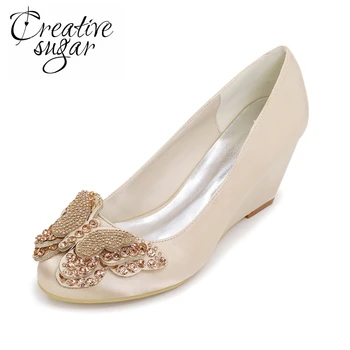 Creativesugar crystal butterfly charm woman satin wedges stable med heel wedding prom shoes purple red silver grey royal blue
Creativesugar crystal butterfly charm woman satin wedges stable med heel wedding prom shoes purple red silver grey royal blue