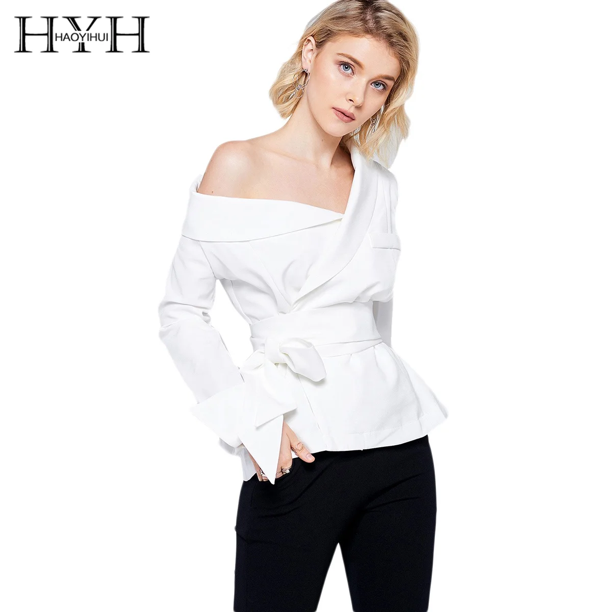HYH HAOYIHUI Office Sexy Solid White Women Blouse Skew Collar Long Sleeve Pockets Stripped Female Clothing Lady Shirts
HYH HAOYIHUI Office Sexy Solid White Women Blouse Skew Collar Long Sleeve Pockets Stripped Female Clothing Lady Shirts