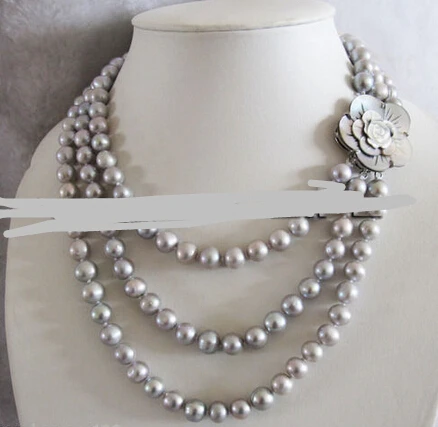 ddh001661 8-10mm Gray Freshwater Pearl Necklace Shell Clasp 3Row Fashion Jewelry
ddh001661 8-10mm Gray Freshwater Pearl Necklace Shell Clasp 3Row Fashion Jewelry