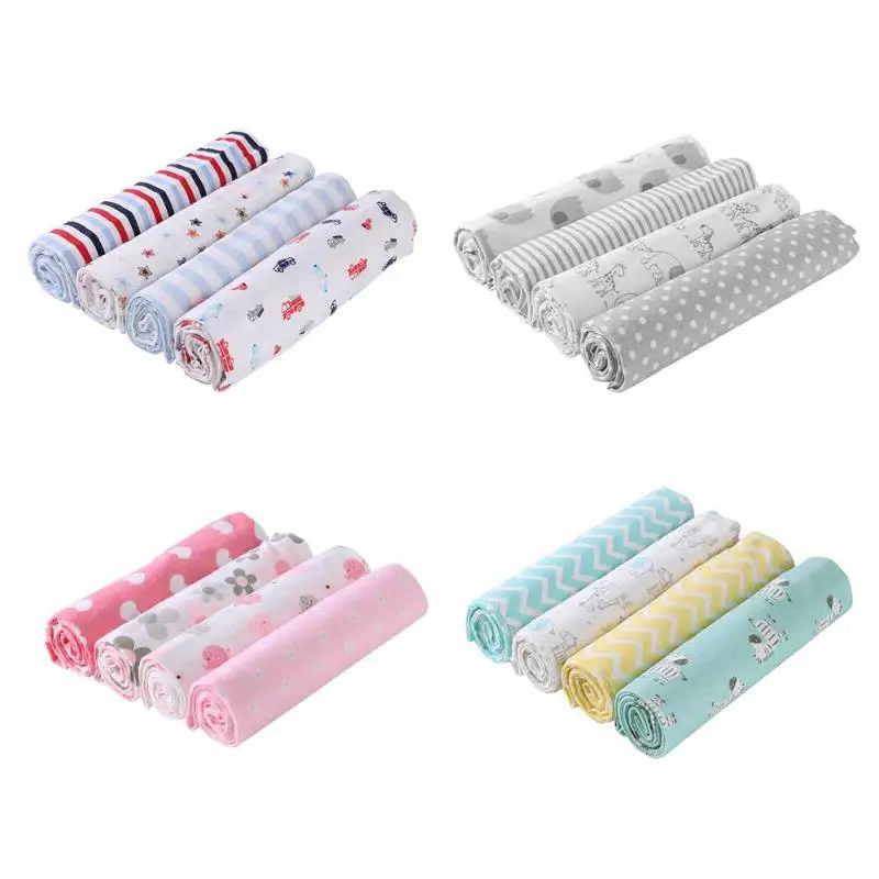 

4pcs/set Baby Blankets Bedding Mat Infants Bath Towel Soft Bedsheet Cotton Cute Print Kids Newborns Swaddle Wrap Receiving Sheet