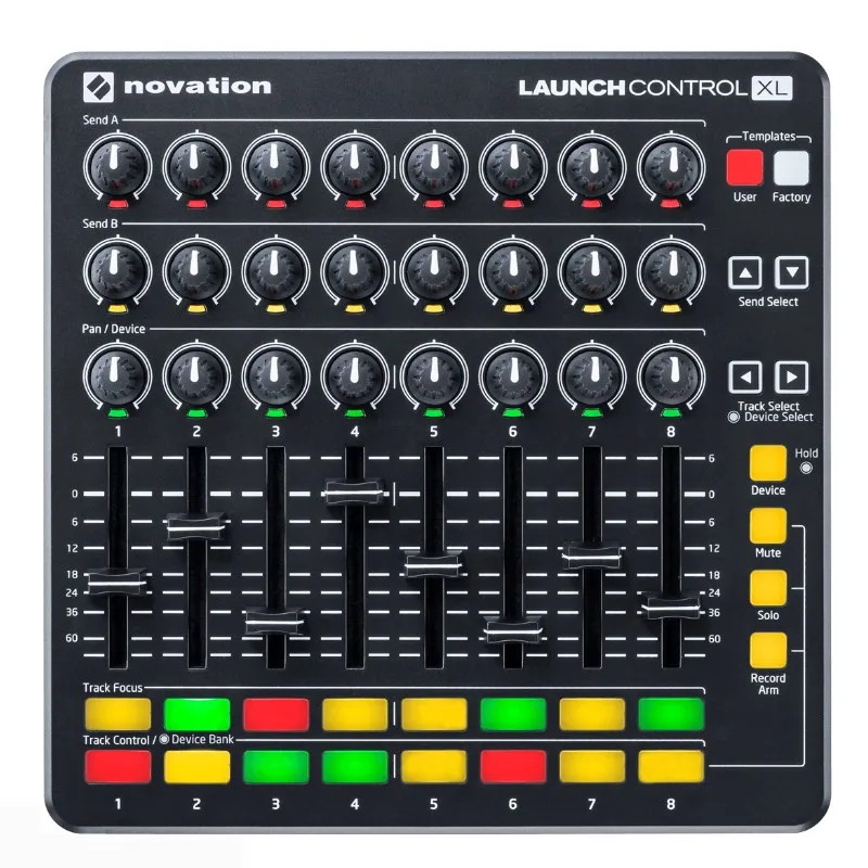 

Novation Launch Control XL MIDI keyboard controller mixer eight rugged faders 16 multi-colour buttons DJ stage performance