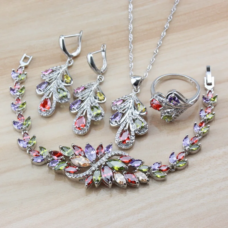 Luxurious Dubai 925 Sterling Silver Colorful Zirconia Women Costume Wedding Jewelry Sets Earrings/Necklace/Bracelet/Ring Sets
Luxurious Dubai 925 Sterling Silver Colorful Zirconia Women Costume Wedding Jewelry Sets Earrings/Necklace/Bracelet/Ring Sets