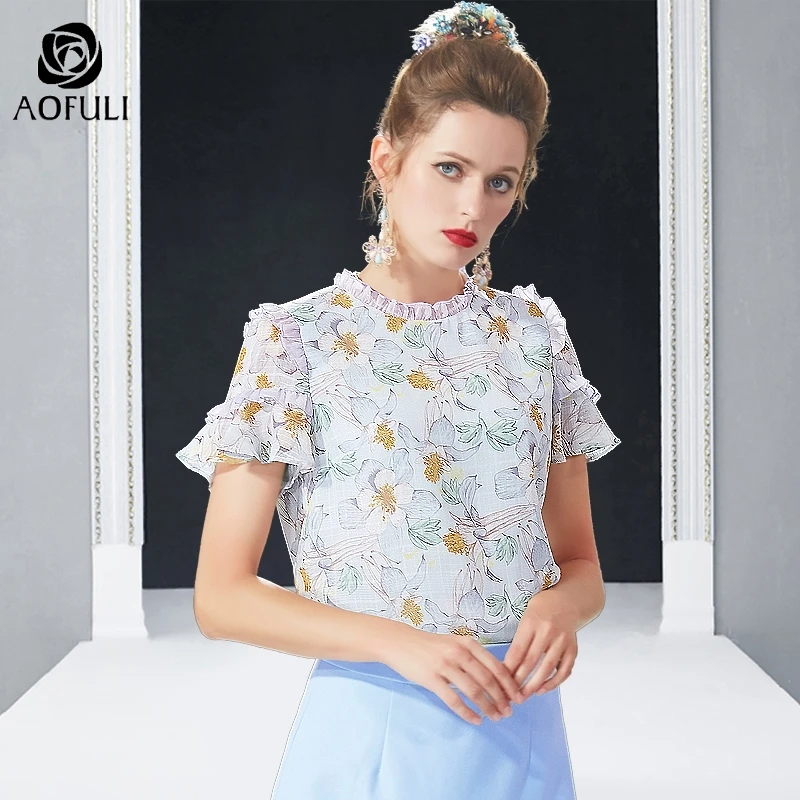 AOFULI L- 4XL 5XL Female floral chiffon blouse shirt ruffled short-sleeved casual tops for summer plus size ladies A4040
AOFULI L- 4XL 5XL Female floral chiffon blouse shirt ruffled short-sleeved casual tops for summer plus size ladies A4040