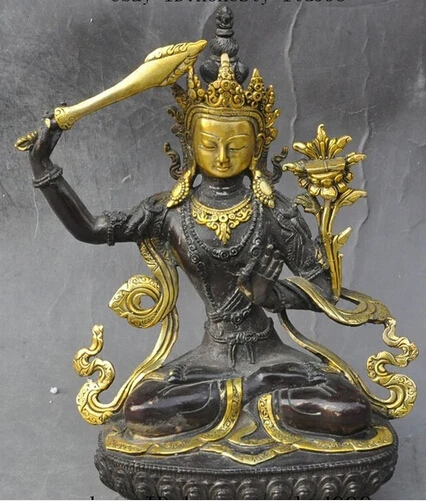 

Free Shipping 0 9" tibet buddhism Joss Bronze Gilt Manjusri Tara Goddess Kwan-yin buddha statue