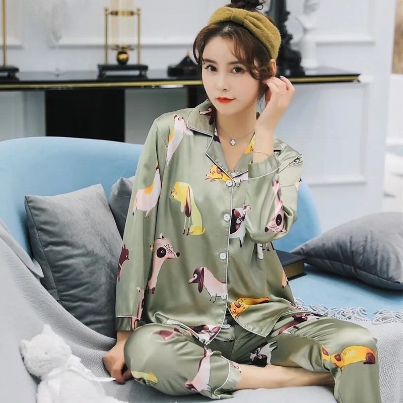 Spring 2019 Print Dachshund Dog Women Pajama Set Silk Satin Sleepwear Long Sleeve Trousers Loose Suit Lounge pyjamas S87809
Spring 2019 Print Dachshund Dog Women Pajama Set Silk Satin Sleepwear Long Sleeve Trousers Loose Suit Lounge pyjamas S87809