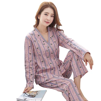 2018 Women Spring Pajamas Set V-neck Leisure Cardigan Comfortable Soft Female Nightwear M-XXL Long Sleeve Tops+Long Pants
2018 Women Spring Pajamas Set V-neck Leisure Cardigan Comfortable Soft Female Nightwear M-XXL Long Sleeve Tops+Long Pants