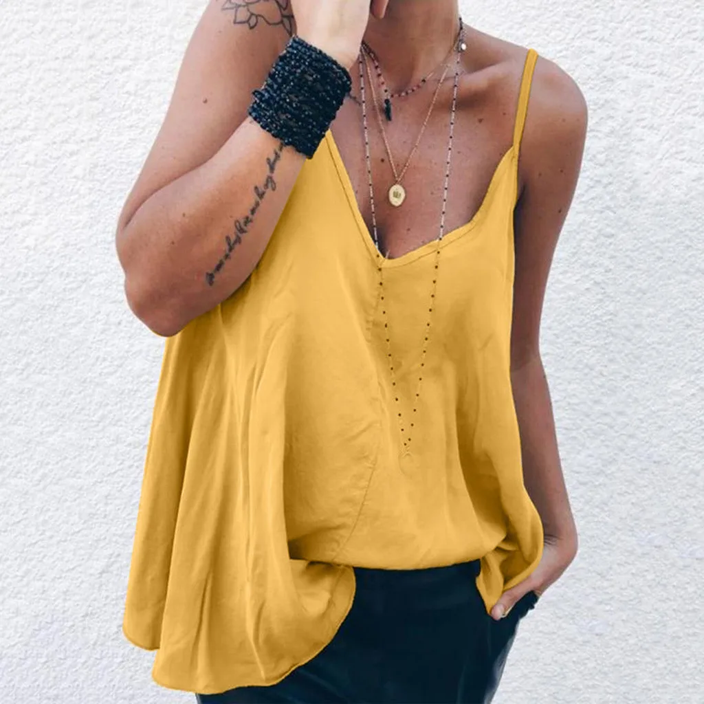 Women Sexy Loose Casual V-Neck Tops Solid Yellow Black White Sling Strap T-Shirt Ladies Summer Clothing Shirts Tees Camisa Blusa
Women Sexy Loose Casual V-Neck Tops Solid Yellow Black White Sling Strap T-Shirt Ladies Summer Clothing Shirts Tees Camisa Blusa