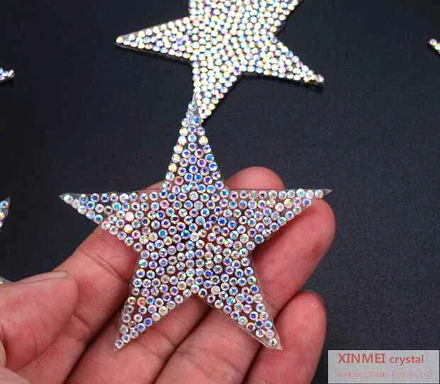 

10pcs/bag Sparkling AB color crystal rhinestone Five-pointed star design patches sequined shoes/hats/bags applique iron on motif