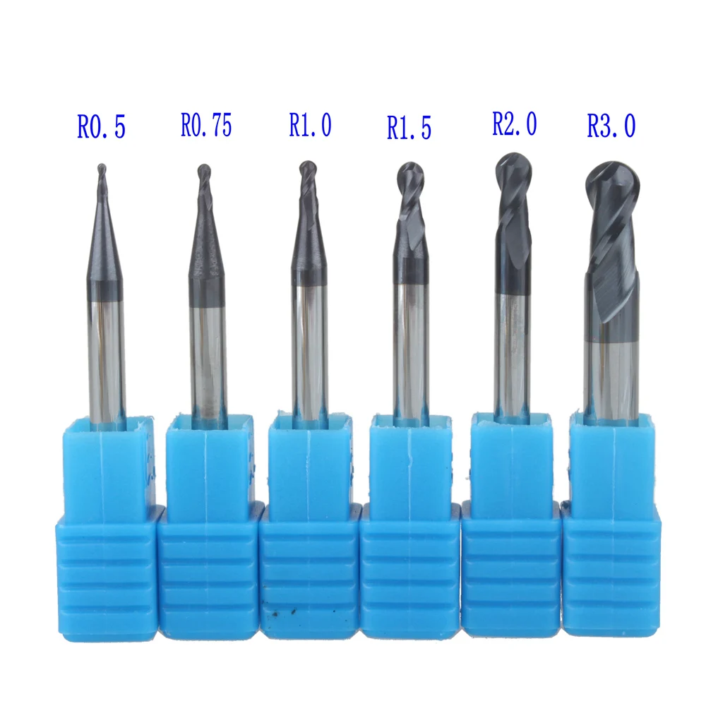 free shipping 6 pcs/set R0.5 R0.75 R1 R1.5 R2 R3 Real HRC45 For 2 flutes ball nose end mill milling cutter CNC router bit
free shipping 6 pcs/set R0.5 R0.75 R1 R1.5 R2 R3 Real HRC45 For 2 flutes ball nose end mill milling cutter CNC router bit