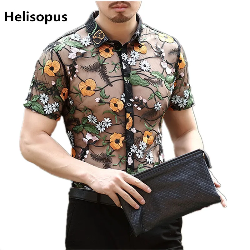 Helisopus Men's Flower Sexy Lace Shirt Embroidery See Through Men Shirt Mesh Transparent Shirt Summer Short Sleeve Shirt camisa
Helisopus Men's Flower Sexy Lace Shirt Embroidery See Through Men Shirt Mesh Transparent Shirt Summer Short Sleeve Shirt camisa