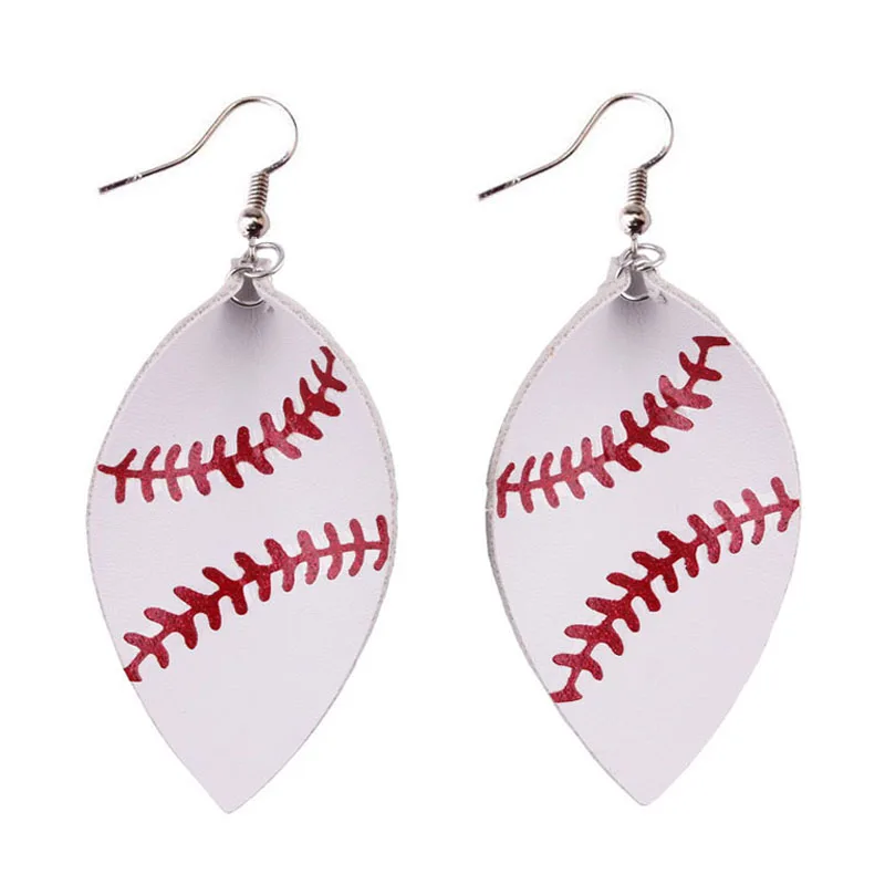 Фото Baseball Softball Soccer Golf Genuine Leather Leaf Teardrop Statement Earrings for Women | Украшения и аксессуары