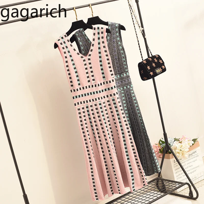 Gagarich Women Dress Summer 2019 Knitted Sleeveless V-collar Bright Silk Coloured Lattice Female Stretch Dresses Robe Femme
Gagarich Women Dress Summer 2019 Knitted Sleeveless V-collar Bright Silk Coloured Lattice Female Stretch Dresses Robe Femme