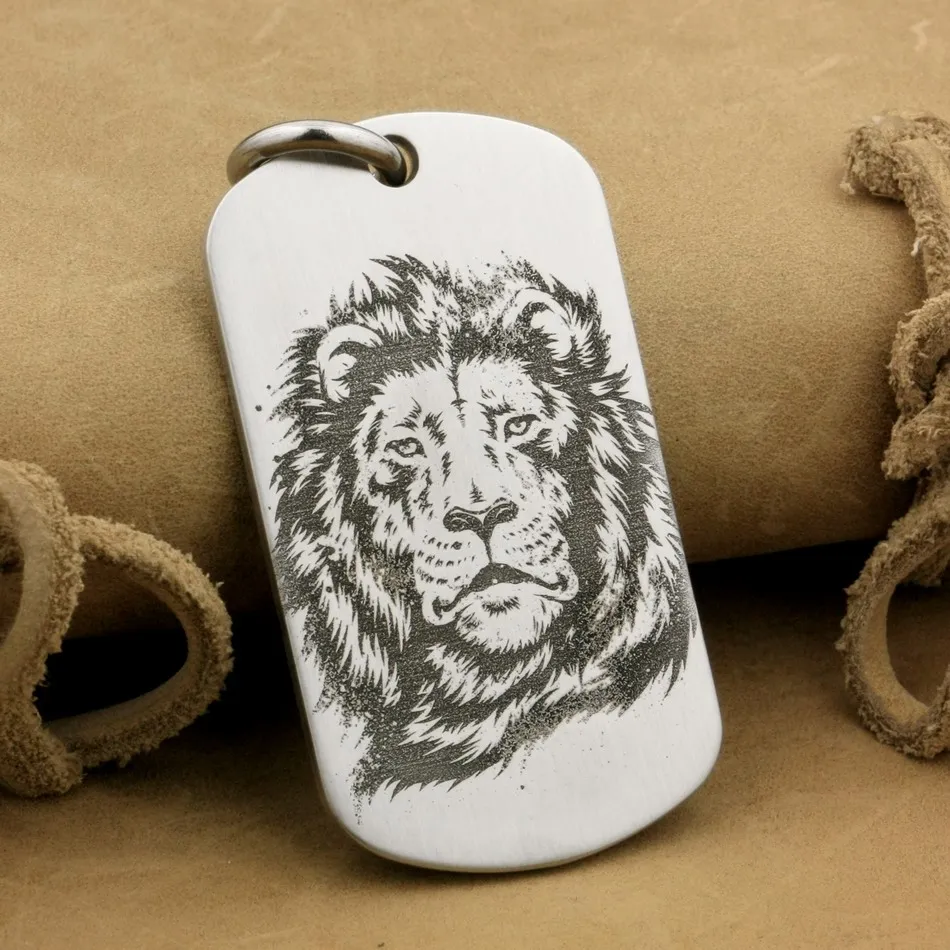 

High Detail Deep Engraved Customized Solid 316L Stainless Steel Mens Biker Rocker Punk Huge Lion Dog Tag Pendant 9X203 JP