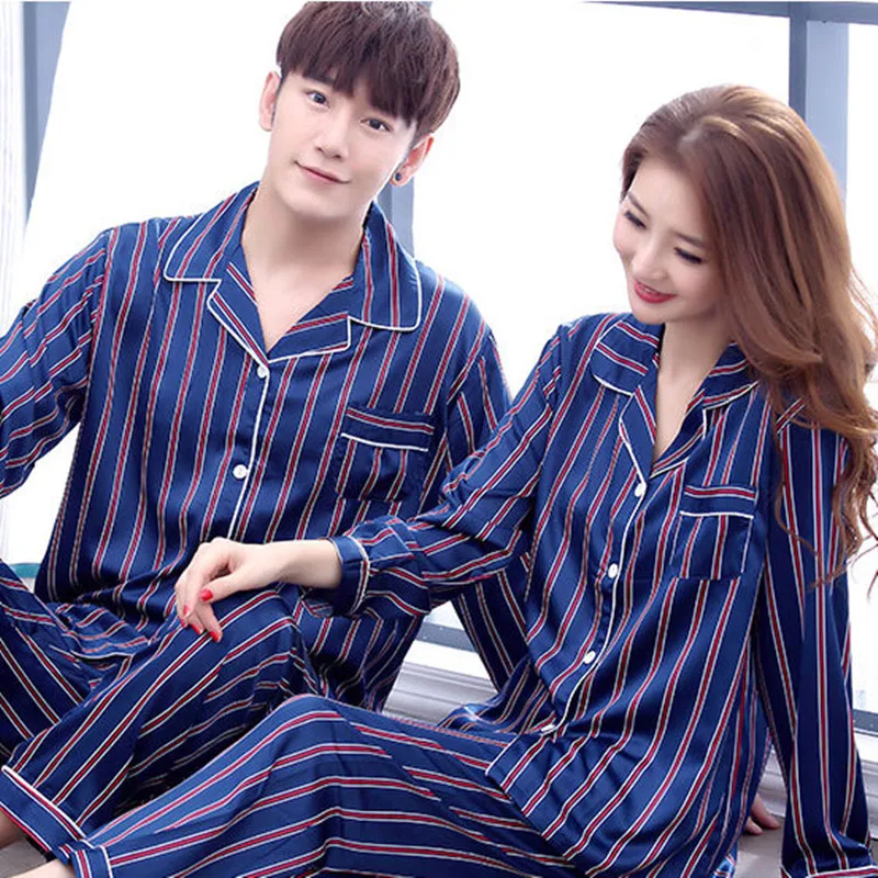 Matching Couples Pajamas Set Silk Rayon Summer Stripe Pyjama Long Shirt Pants 4Piece/Set Stitch Lingerie Home Sleepwear
Matching Couples Pajamas Set Silk Rayon Summer Stripe Pyjama Long Shirt Pants 4Piece/Set Stitch Lingerie Home Sleepwear