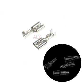 

100Sets(200PCS) 6.3mm crimp terminal female spade connector Splice With Case 6.3 MM Cold pressed terminals