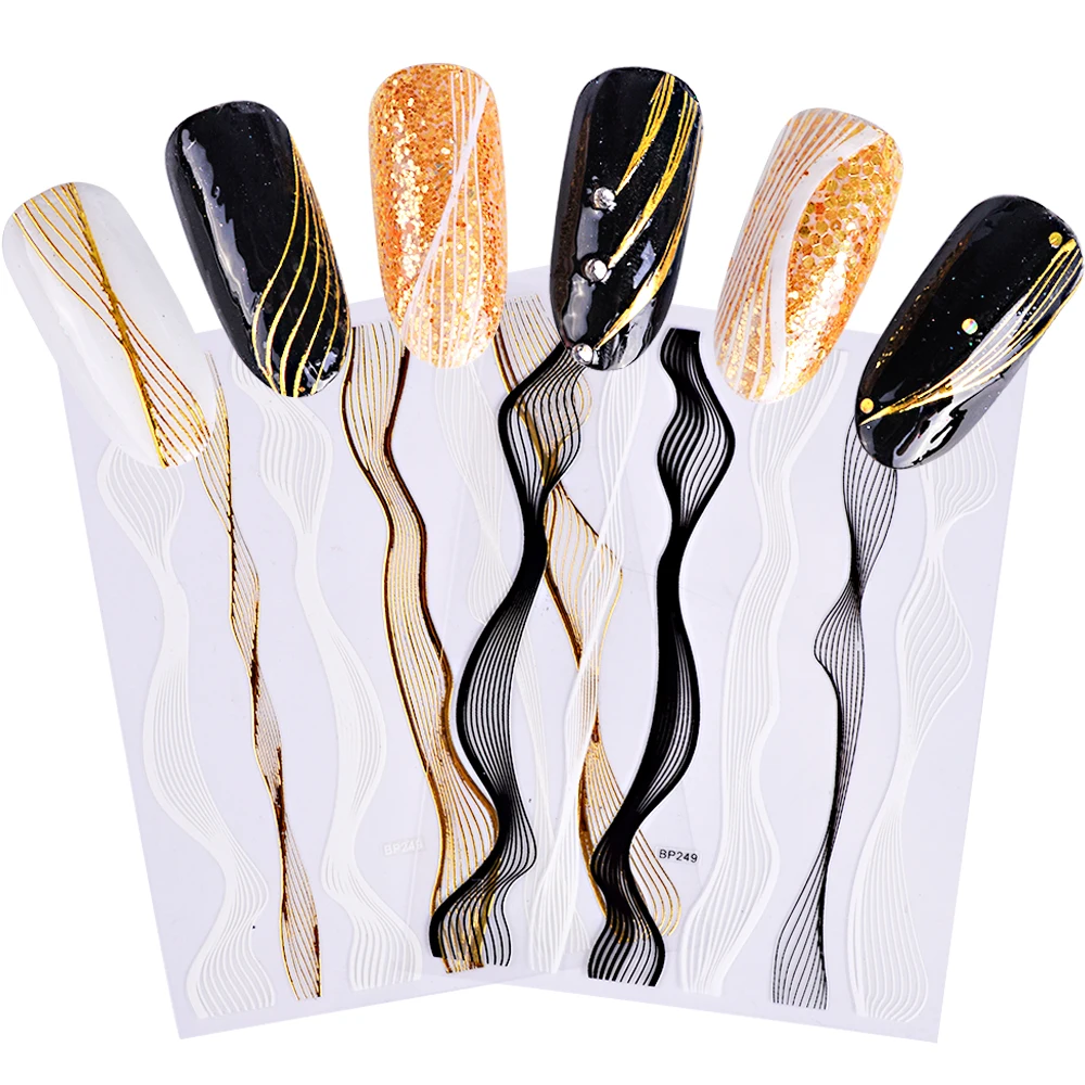 3D Nail Art Sticker Decals Adhesive Gold White Black Wave Stripe Line Design DIY Decoration Nail Accessory Manicure Tool TRBP249
3D Nail Art Sticker Decals Adhesive Gold White Black Wave Stripe Line Design DIY Decoration Nail Accessory Manicure Tool TRBP249