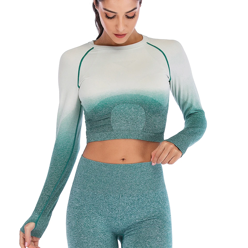 2020 Women Seamless Yoga Shirts Long Sleeve Crop Top Fitness Gym Workout Running Clothes Sportswear Neck | Спорт и развлечения
