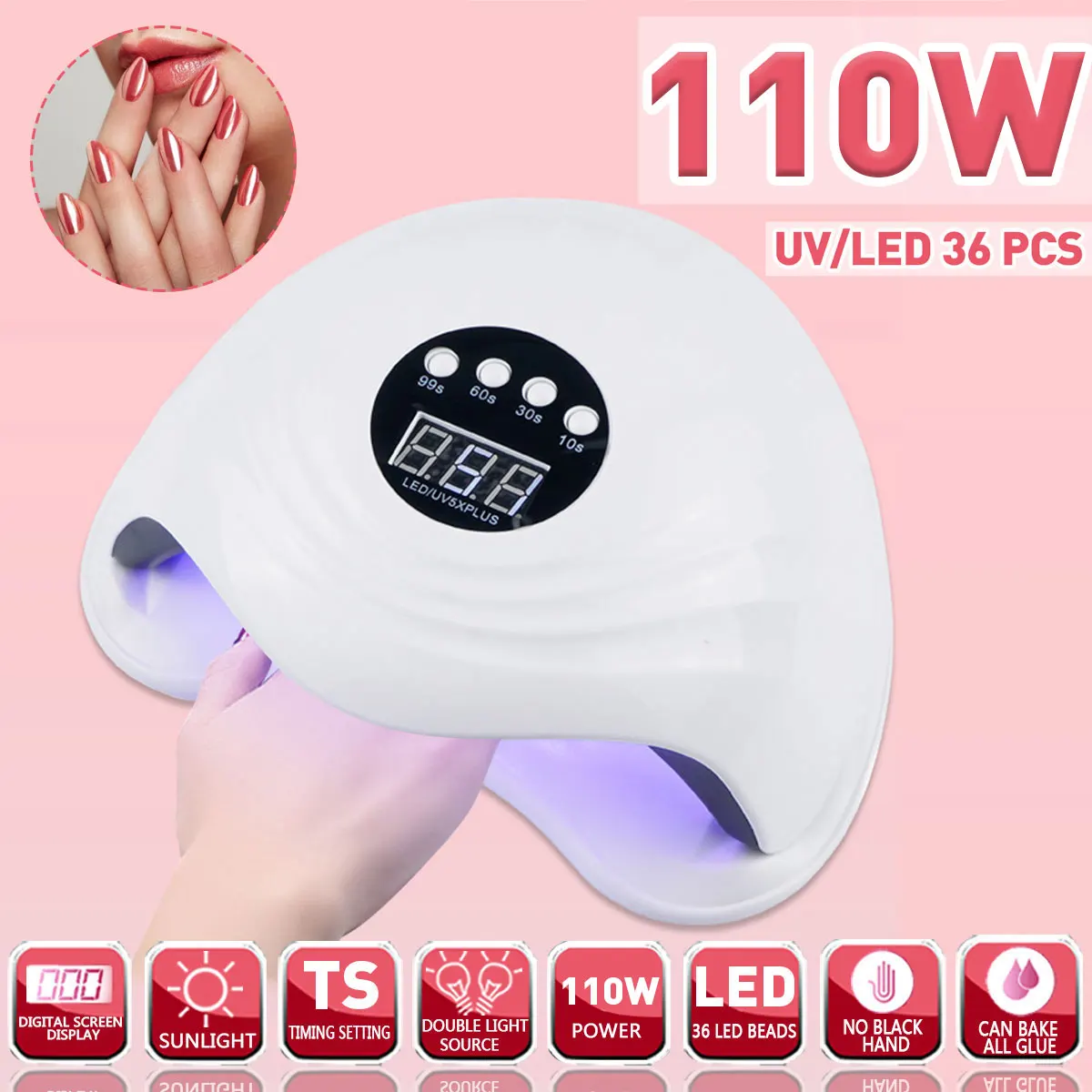 110W Professional Dual Light 36Pcs LED UV Nail Dryer Lamp Smart infrared Sensor 4 Timers Setting Nail Dryer Lamp Nail Tools
110W Professional Dual Light 36Pcs LED UV Nail Dryer Lamp Smart infrared Sensor 4 Timers Setting Nail Dryer Lamp Nail Tools
