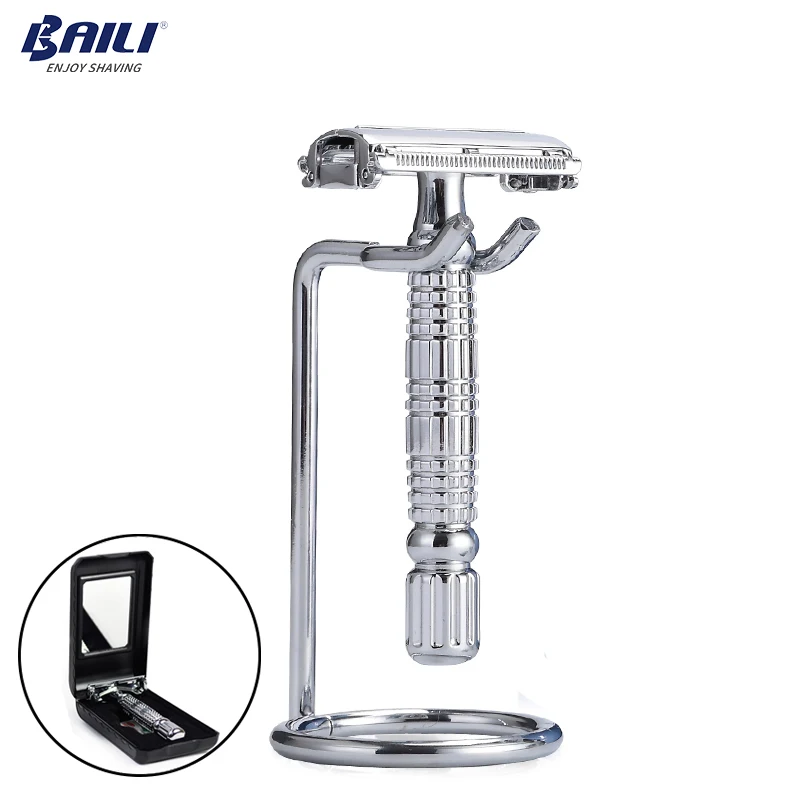 BAILI Men's Barber Butterfly Open Head Safety Shaving Blade Razor Stainless Double Edge Unscrew Zinc Alloy +Stand BD179
BAILI Men's Barber Butterfly Open Head Safety Shaving Blade Razor Stainless Double Edge Unscrew Zinc Alloy +Stand BD179