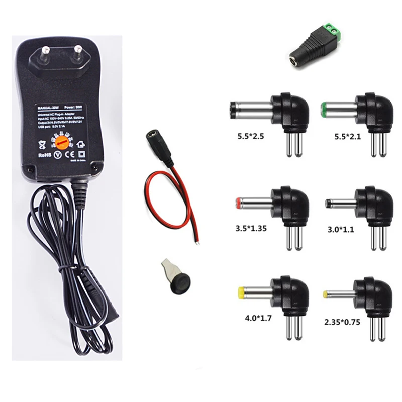110-240V TO 3V,4.5V,5V,6V,7.5V,9V,12V 30W Universal Adjustable AC/DC Charger Adapter+5V USB Port 2PCS/lot
110-240V TO 3V,4.5V,5V,6V,7.5V,9V,12V 30W Universal Adjustable AC/DC Charger Adapter+5V USB Port 2PCS/lot