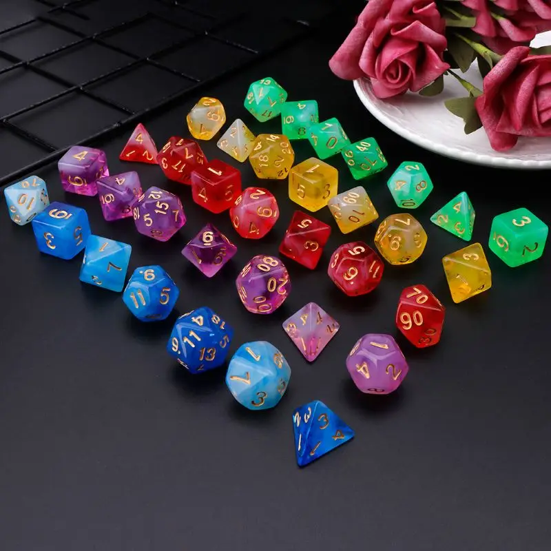 

7pcs/set Polyhedral Sided Dice D4 D6 D8 D10 D12 D20 Acrylic Digital Dice For Dungeons&Dragon D&D RPG Poly Table Game