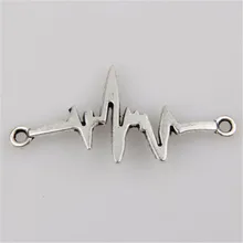 30Pcs ECG batimentos cardíacos do encanto do metal pingente de prata Tibetana jóias fazendo charme 48mm(China)