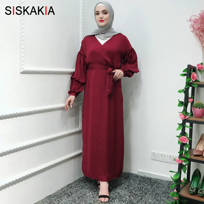 Siskakia Puff Sleeve Long Dress Islam Solid Plus Size Wrap Dresses with Slim Sash Fashion Sweet wear Muslim Arabian Clothes Grey
Siskakia Puff Sleeve Long Dress Islam Solid Plus Size Wrap Dresses with Slim Sash Fashion Sweet wear Muslim Arabian Clothes Grey