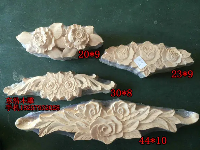 

Solid wood long flower door applique rose fashion furniture wardrobe applique wood shavings dongyang wood carving decoration