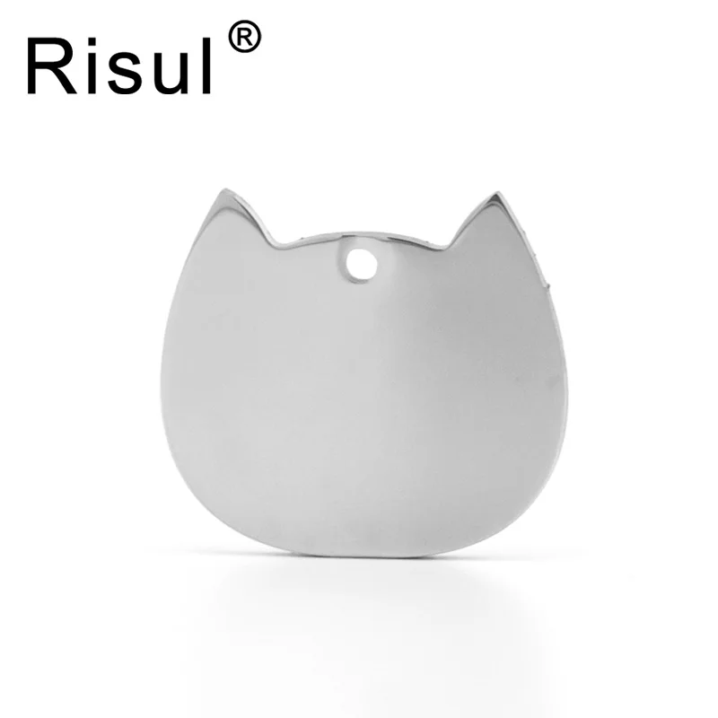 

Risul pet tags Cat head name ID tag stainless steel charms pendant both sides mirror polished high quality wholesale 50pcs