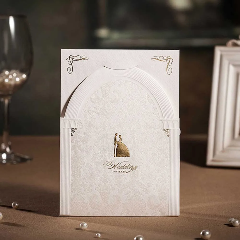 Image 3D Wedding Invitations Kits Luxurious Vintage Red White Laser Cut Palace Invites Cards for Marriage with Envelope   Seal CW3079