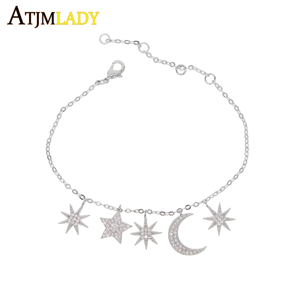 2018 New arrival Gold silver Moon Star Charms bracelet for Women Fashion delicate tiny full cz Bracelets & Bangles free shipping
2018 New arrival Gold silver Moon Star Charms bracelet for Women Fashion delicate tiny full cz Bracelets & Bangles free shipping