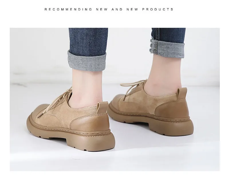 Retro Women Oxfords Shoes Spring 2019 New British Flats Brogues Shoes Woman Round Toe Lace Up Students Casual Flat Platform Shoe (9)