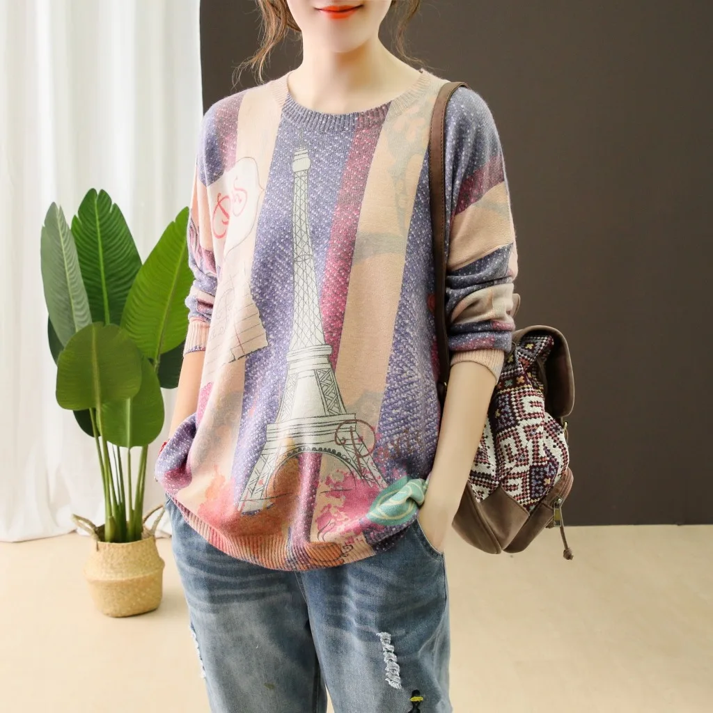 autumn knit sweater female o-neck pullover printing vertical strip sweater mori girl T71701
autumn knit sweater female o-neck pullover printing vertical strip sweater mori girl T71701
