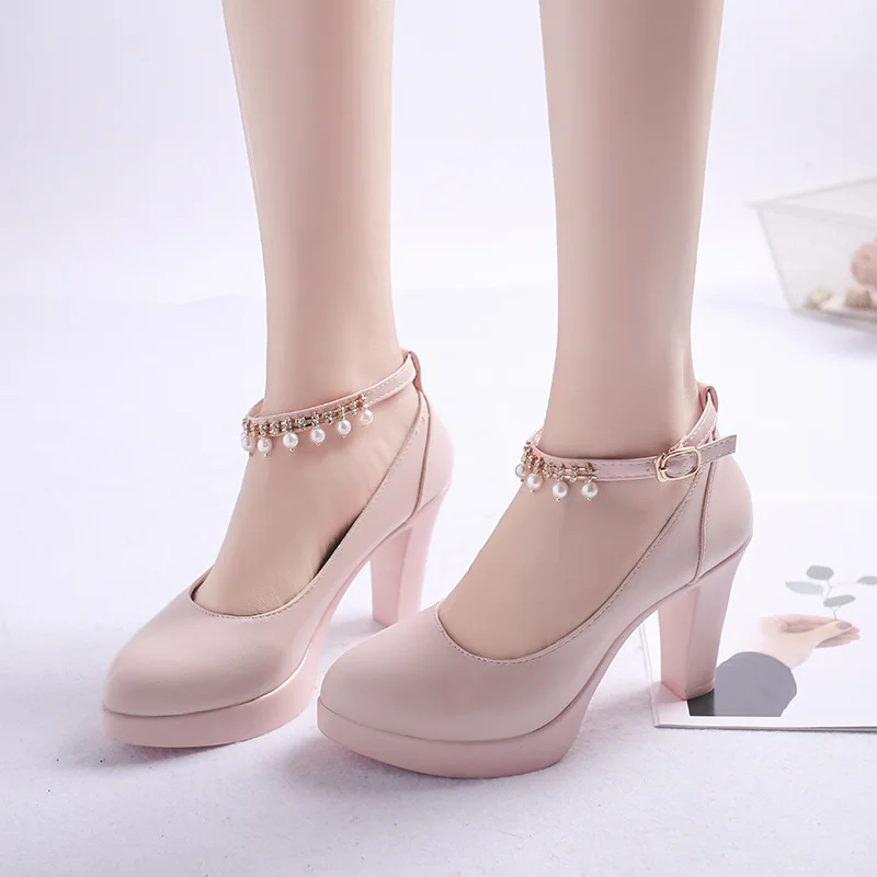Spring Leather Professional Single Shoe High-heel One-word Button Waterproof Platform Rough-heeled Showgirl Shoes
Spring Leather Professional Single Shoe High-heel One-word Button Waterproof Platform Rough-heeled Showgirl Shoes